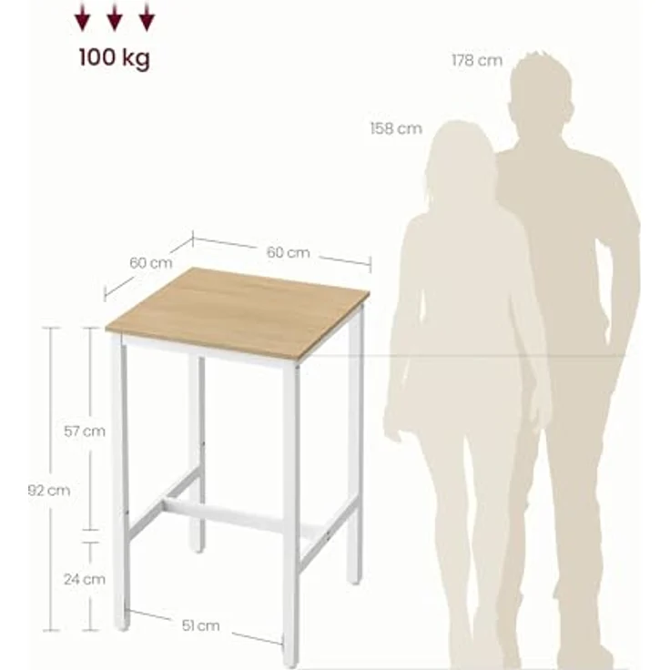 Vasagle Bartisch, Stehtisch, Küchentisch, hoch, mit Stahlgestell, 60 x 60 x 92 cm, einfache Montage, für Küche, Wohnzimmer, modern, Eichenbeige-Weiß von Songmics LBTDE025W09 – Bild 7