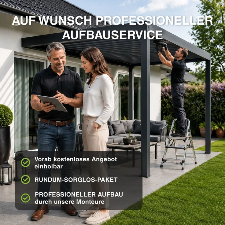 Weide Deluxe Wand-Pergola Voll-Aluminium 3x3,6m mit Lamellendach anthrazit – Bild 8