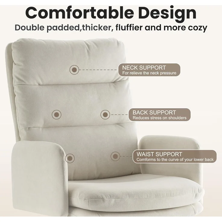 Schminktisch Stuhl mit Rollen Bürostuhl Ergonomisch Beige – Bild 6