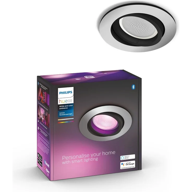 Philips Hue White & Color Ambiance Centura runde Einbauspots 1er Pack (1.050 lm), dimmbare Deckenlampen mit 16 Mio. Farben, smarte Lichtsteuerung über Sprache und App, aluminium, neue Generation – Bild 1