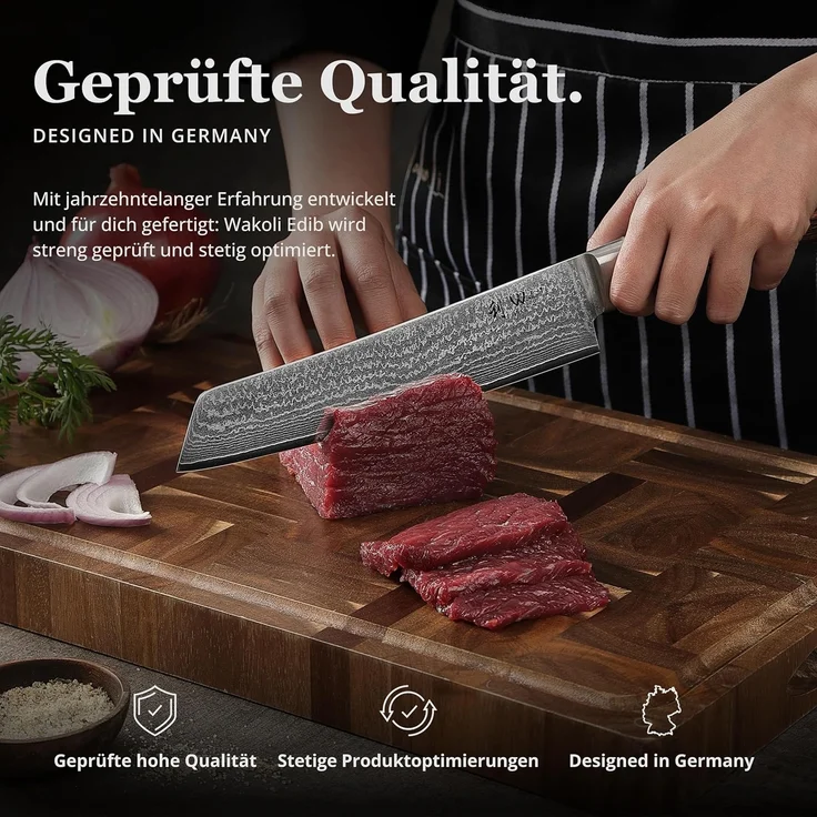 Wakoli Asiamesser Edib Tanto Damast Küchenmesser Kochmesser 20 cm Klinge Pakkaholzgriff, aus 67 Lagen Damaststahl, VG-10 Stahlkern – Bild 6