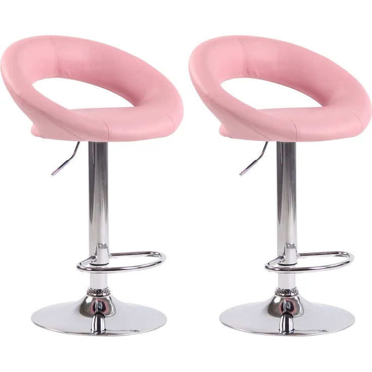 2er Set Barhocker MEKIM - Kunstleder Pink 53x47x80 cm Silber | Barstuhl Höhenverstellbar Mit Lehne Drehbar Tresenhocker Tresenstuhl Kneipenhocker