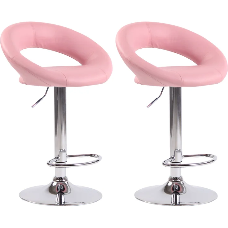 2er Set Barhocker MEKIM - Kunstleder Pink 53x47x80 cm Silber | Barstuhl Höhenverstellbar Mit Lehne Drehbar Tresenhocker Tresenstuhl Kneipenhocker – Bild 1