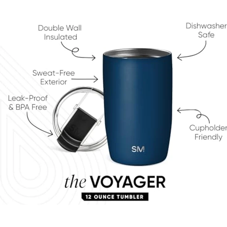 Simple Modern Thermobecher Kaffeebecher to go mit Klappdeckel | Isolierter Edelstahl-Kaffeebecher | Geschenke für Frauen und Männer | Voyager | 350ml | Slumberland – Bild 2