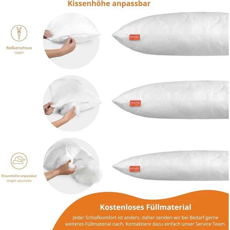 sleepling Kopfkissen Basic 200, Füllung: 100% Klima Faser, Bezug: Mischgewebe aus 52% Mikrofaser / 48% Baumwolle, Seitenschläfer, Rückenschläfer, Bauchschläfer, hergestellt in der EU, allergikerfreundlich – Bild 3