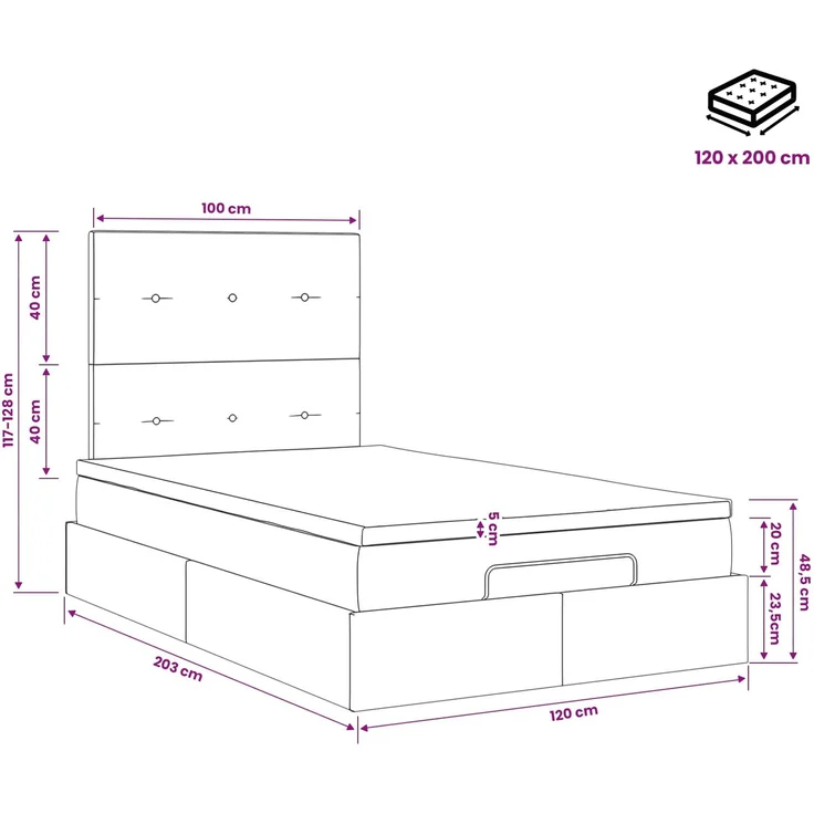 vidaXL Ottoman Bett mit Matratze Hellgrau 120 x 200 cm Stoff 3457480 – Bild 12