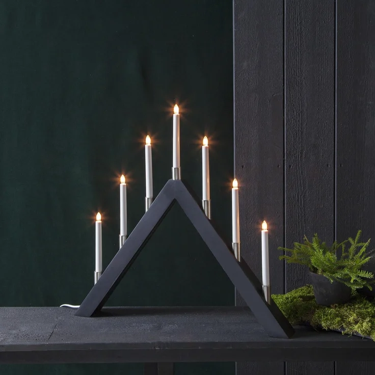 LED Lichterbogen ,Tall', 7-flammig, dreieckig, Holz, schwarz, H 63cm, B 66cm – Bild 2