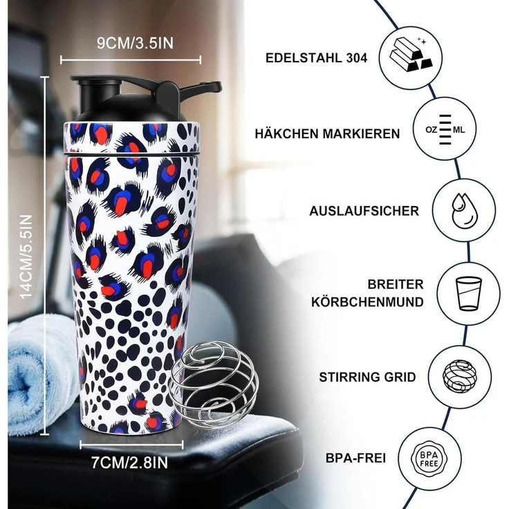 Protein Shaker Edelstahl 750ml mit Skala und Kugel Weiß BPA-frei – Bild 4