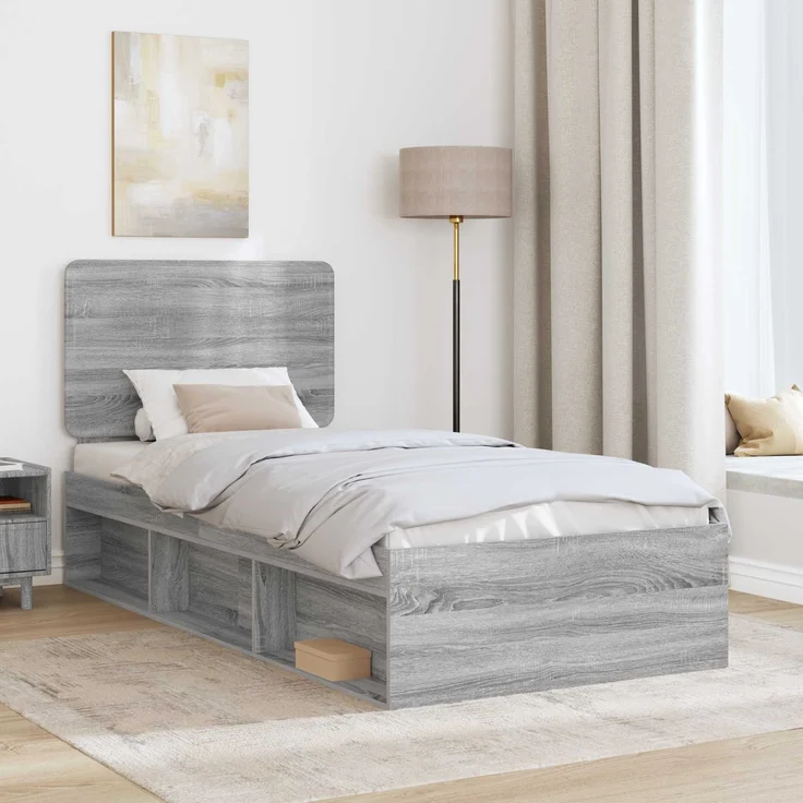 vidaXL Bettrahmen Graues Sonoma 90 x 190 cm Massives Kiefernholz 3412547 – Bild 2