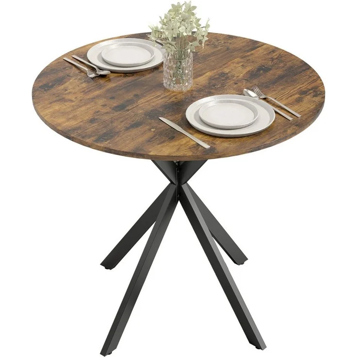 HOMCOM Esstisch Küchentisch im Industriestil mit Stahlbeinen für 2 Personen (für Esszimmer, Küche, Wohnzimmer, 1-St, rund, 80 x 80 x 75 cm), Rustikal-Braun – Bild 2