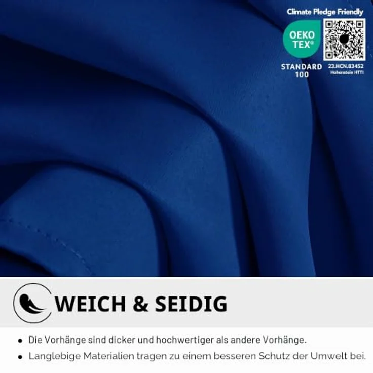 Deconovo Wärmeisolierende Vorhänge mit Ösen Schlafzimmer Königsblau | 2er Set, H200 x B140 cm, Vorhang Blickdicht，Gardinen mit Ösen, Verdunkelnd und Hitzeschutz，für Schlafzimmer und Wohnzimmer – Bild 6