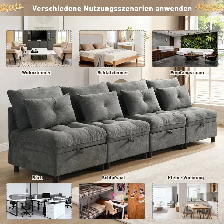ZUBALIYA Wohnlandschaft, mit Stauraum, mit Chenille - Bezug, mit Samtbezug, mit Knopfheftung, modular aufgebaut – Bild 12