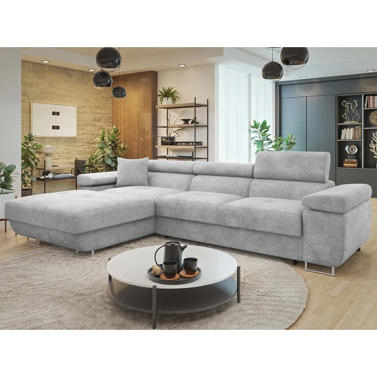 Ecksofa Torezio Mini mit Bettkasten, Schlaffunktion und Einstellbare Kopfstützen (Farbe: Lumo 65, Seite: Links) – Bild 2