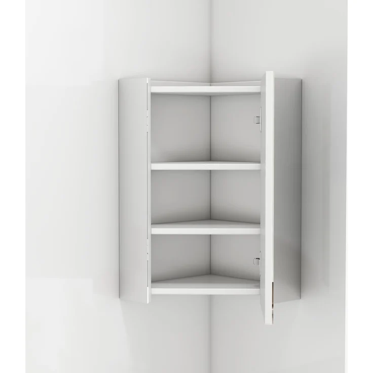 Eck-Spiegelschrank zur Wandmontage mit drei Spiegelflächen und Dämpfscharnieren, 32,5 x 32,5 x 55,6 cm, Weiß – Bild 2