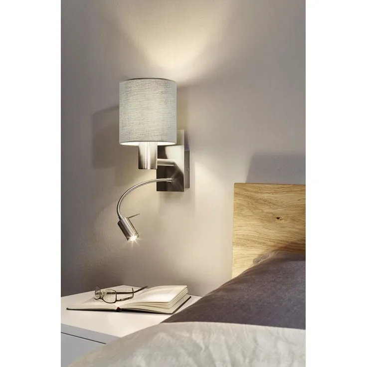 Eglo 96478 LED Wandleuchte Stofflampe PASTERI in taupe (graubraun) E27 1x40W;1x3,8W H:38cm L:15cm 3000K mit Wippschalter