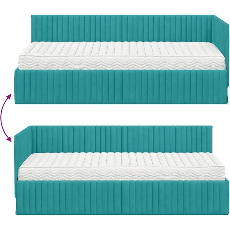 vidaXL Eckbettgestell mit Matratze mit Kopfteil 2 pcs Türkis Samt 3393816 – Bild 12