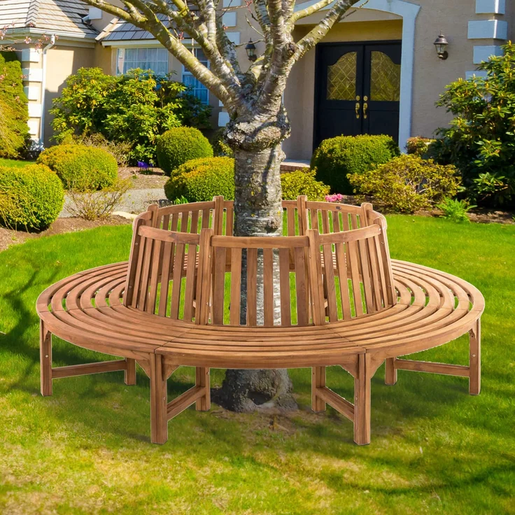 Baumbank SUTOR - Holz Teak 250x250x92 cm | Kreisrunde Sitzbank Mit Lehne Baumbank Gartenbank Für Baum – Bild 3