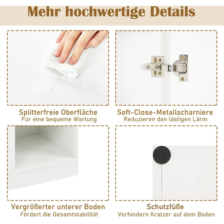 Küchenschrank mit 3 Türen & Offenen Regalen Buffetschrank mit Arbeitsplatte Hochschrank Weiß – Bild 4