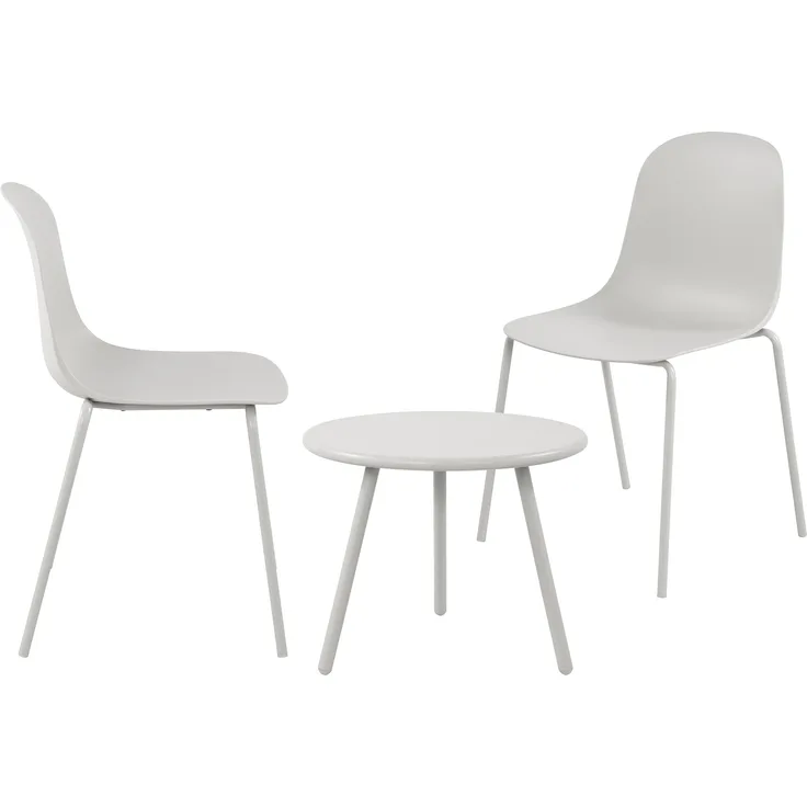 CLP 2er Sitzgruppe Mindin Set 1 Tisch 2 Stapelstühle wetterfest UV-beständig,hellgrau