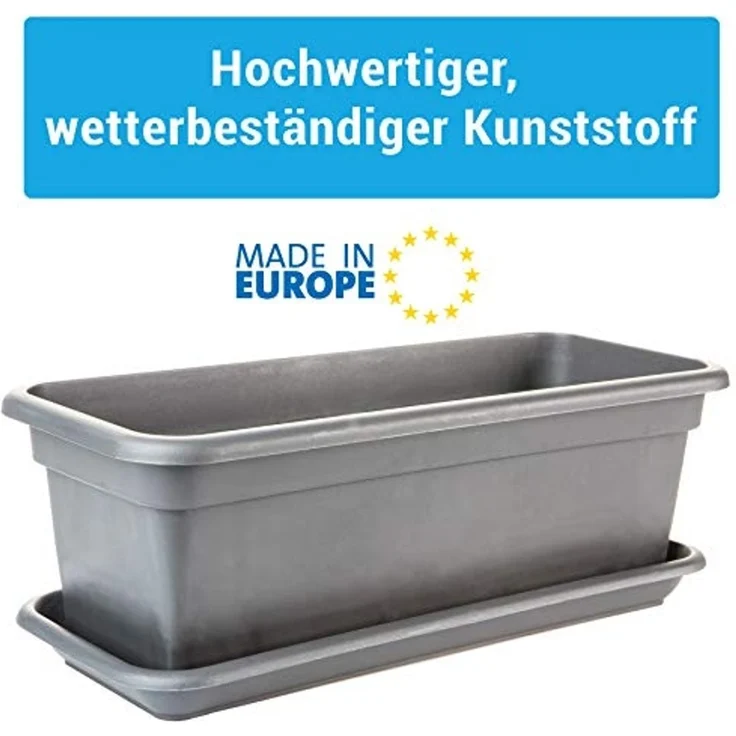 2friends Blumenkasten 8er-Pack, mit Untersetzer aus Kunststoff 40T x 17B x 14H cm, Balkon Blumenkasten Anthrazit – Bild 4