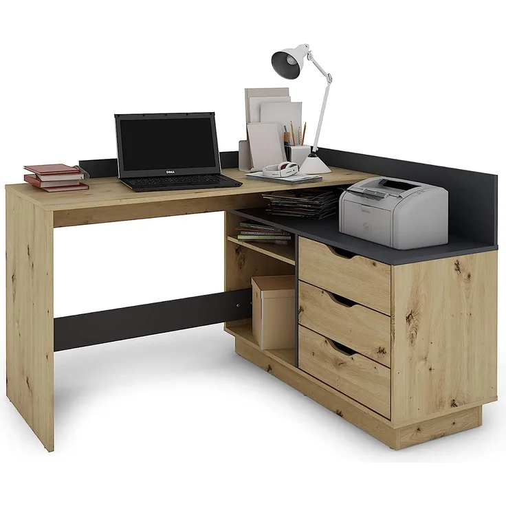 Schreibtisch, Eiche-Anthrazit, 129 x 83,5 x 105cm (BxHxT)