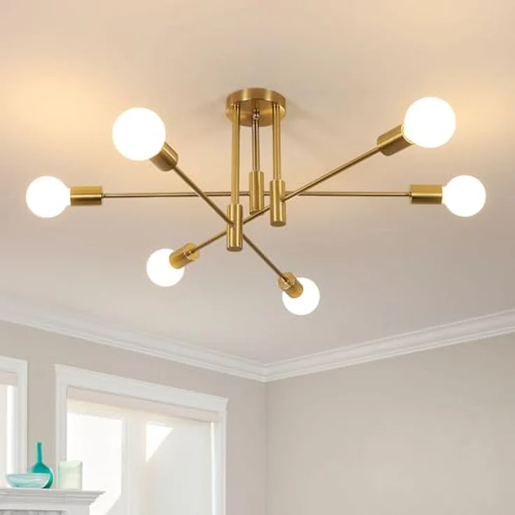 Goeco Vintage Deckenleuchte 6 Flammig E27 Fassung Max. 60 W Gold Kronleuchter Retro Sputnik Deckenlampe für Schlafzimmer Wohnzimmer Küche, Glühbirnen Nicht Inbegriffen – Bild 2