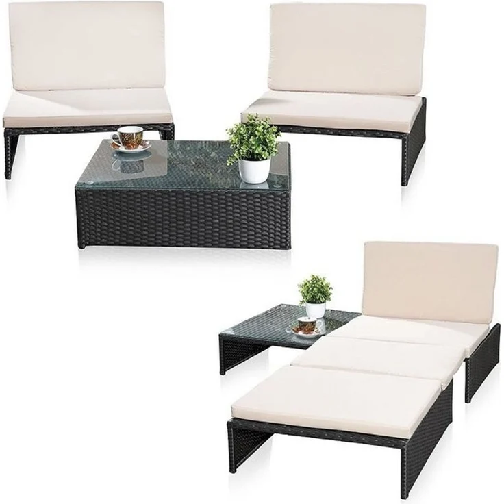 Melko Gartenlounge-Set Gartenset Lounge aus Polyrattan ver. Farben Sitzgruppe 2 Sessel Tisch, (Stück, 3-tlg), Wasserabweisend – Bild 4