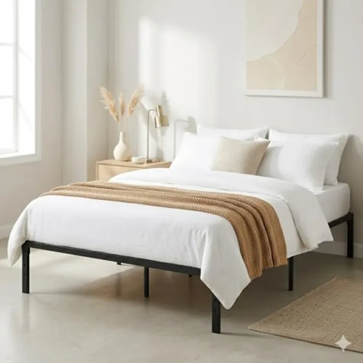 FurnitureR Bettrahmen 140x194 cm Metall Bettrahmen, Modernes Jugendbett mit Lattenrost, Doppelbett, Einzelbett, Schwarz, 36CM H, Kein Kopfboot