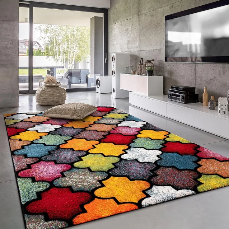 Paco Home Teppich Wohnzimmer Kinderzimmer Kurzflor Moderne 3D Optik Kariert Geometrische Muster, Grösse:60x110 cm, Farbe:Bunt 4 – Bild 1