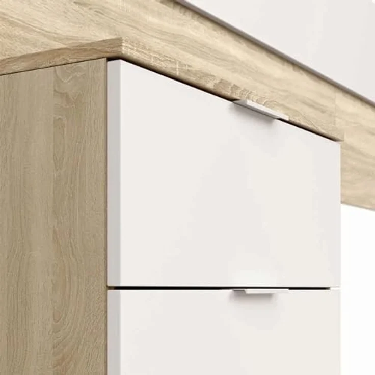 Habitdesign, modernes Kopfteil mit 2 Nachttischen – Schlafzimmer-Set für Doppelbett in Artik weiß & Kanadischer Eiche, viel Stauraum, Maße: 247 x 50 x 38 cm (B x H x T), Modell Alaya – Bild 4