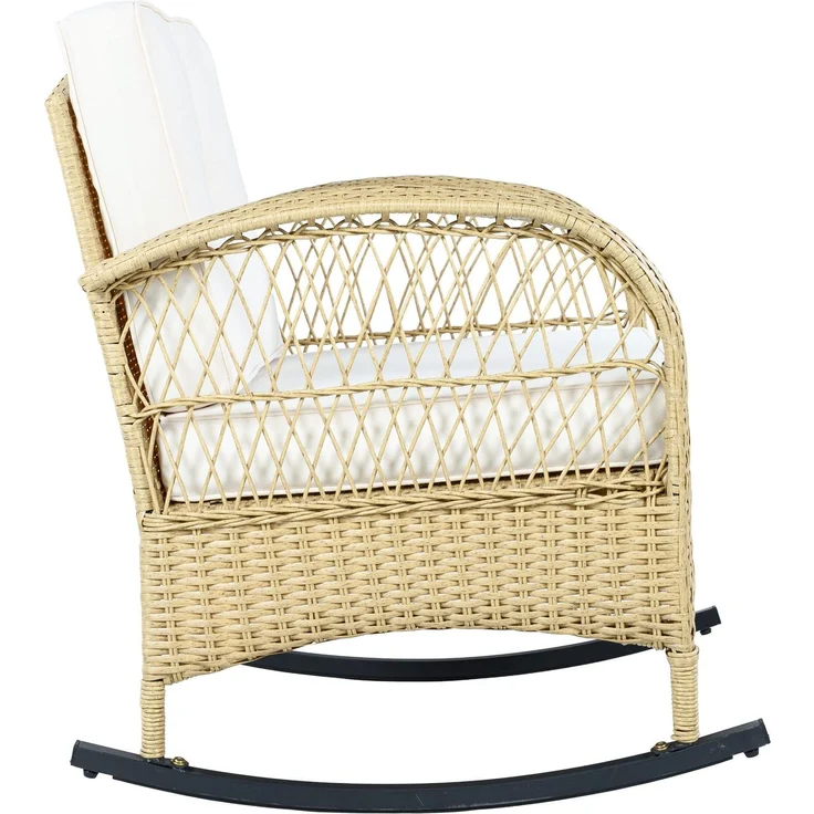 Balkonset mit 1 quadratischem Glastisch und 2 Schaukelstühlen, 3-tlg, Loungeset, Gartenmöbel, Metallrahmen, Polyrattan – Bild 8