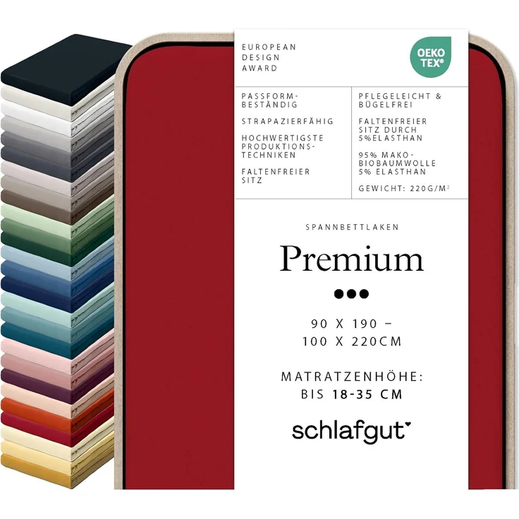Schlafgut Spannbettlaken Premium, Gummizug: rundum, (1 Stück), Mako-Zwirn-Jersey, Red Deep, S 90x190 cm - 100x220 cm