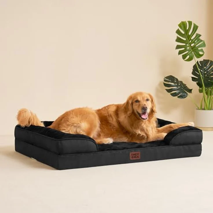 EHEYCIGA Orthopädisches Hundebett Grosse Hunde, Memory Foam XXL, Waschbar, Wasserdicht rutschfest, mit Hohem Rand, Schwarz – Bild 9