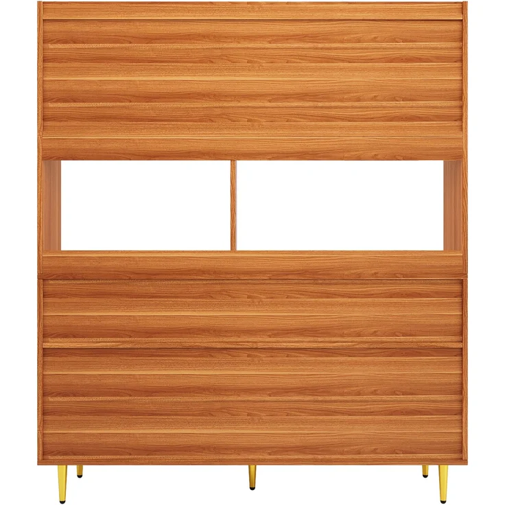 Restaurant-Hochschrank (145 x 39 x 171 cm), modernes und schlichtes Design, mit Changhong-Glastür, Weinglasregal, mehrschichtigem Stauraum, Holzstruktur und Golddekoration, geeignet für Restaurants--Walnussbraun--145x39x171cm--YOUDENOVA – Bild 7
