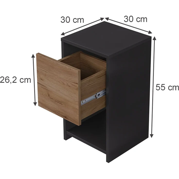 Nachttisch Evo Anthrazit/Goldkraft Eiche 30 x 55 cm mit Schublade Vicco – Bild 2