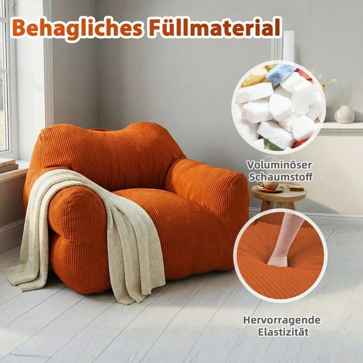 HomeMiYN Sitzsack L115CM XXL Lounge-Sack Riesen Sitzsack aus Cord „Cube“ für Wohnzimmer (1 St), für Kinder & Damen, viele Farben, superweich gefüllt – Bild 4