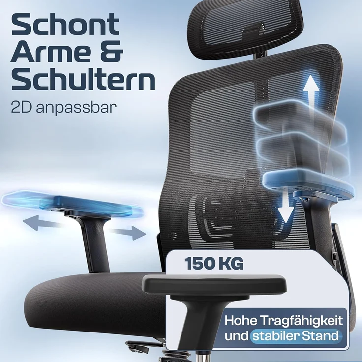 CLOUVOU BrightSeat Bürostuhl Ergonomisch 100% individuell einstellbar | Büro Stuhl & Gaming Stuhl | Computerstuhl Home Office Chair Ergonomic | Drehstuhl 150 kg – Bild 4