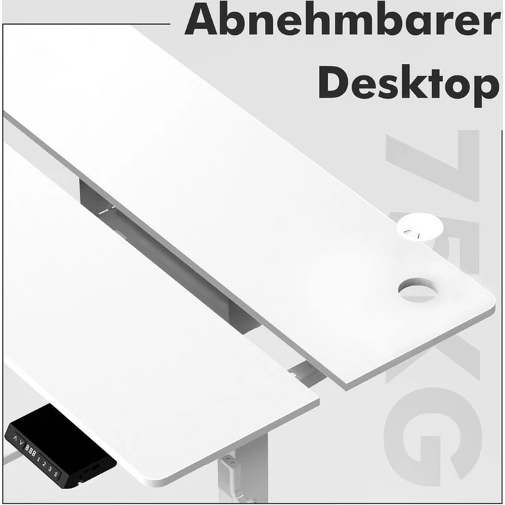HOMAVO höhenverstellbarer Schreibtisch 70×140 cm, mit Memory- und Anti-Kollisionsfunktion, USB-A- und USB-C-Anschlüssen, Höhe 70–120 cm, Weiß – Bild 3