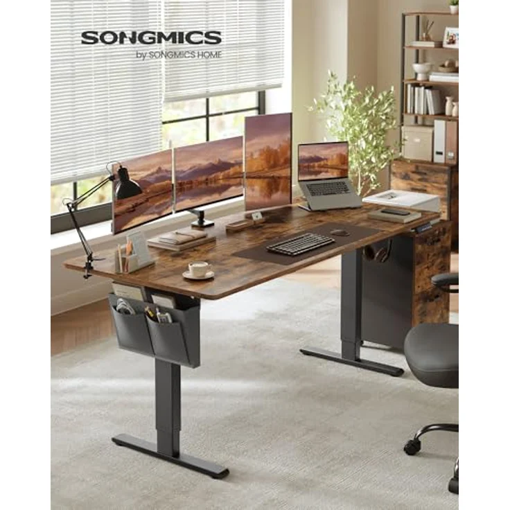SONGMICS Höhenverstellbarer Schreibtisch elektrisch, 180x80 cm, Verstellbarer Tisch, Memory-Funktion für 4 Höhen, für Büro, vintagebraun LSD138K01 – Bild 4