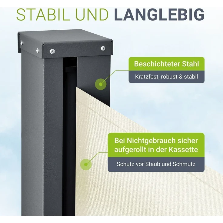 Juskys Seitenmarkise Dubai 500 x 160 cm ausziehbar blickdicht, Sichtschutz für Balkon & Terrasse, Seitenrollo mit Wandhalterung – beige – Bild 4