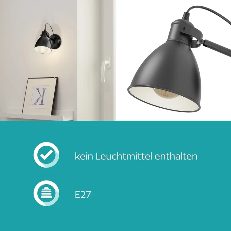 Eglo WANDLEUCHTE 1XE27 60W (PRIDDY SCHWARZ) – Bild 5