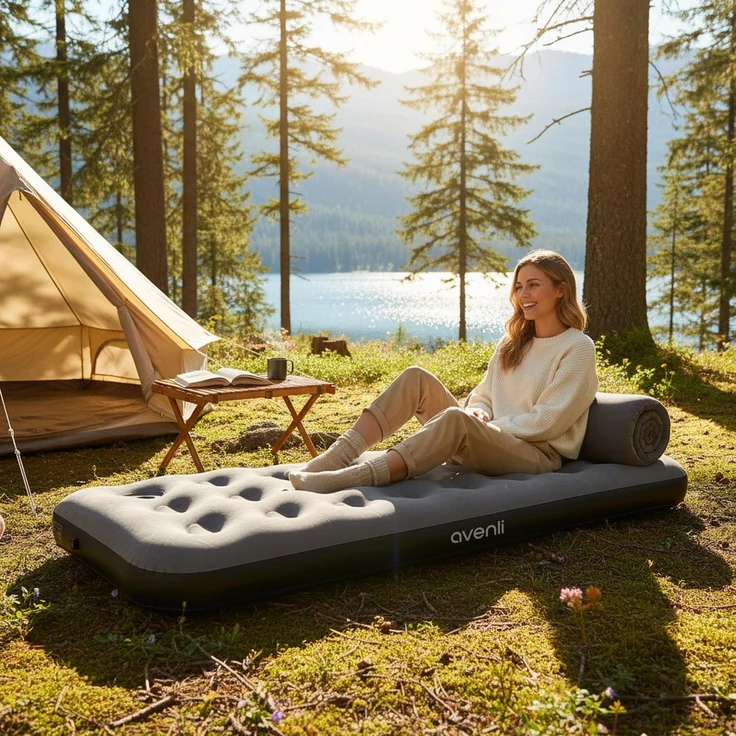 Avenli Luftmatratze Camping CloudCoil grau eingebaute Fußpumpe 191x73x22cm – Bild 4