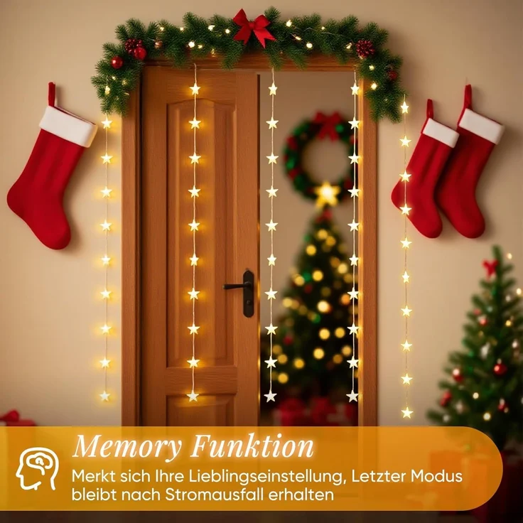 Salcar LED-Lichterkette LED Sternen Lichterkette Weihnachts LED Lichterkette Vorhang USB, 50 Warmweiße LED Sternen – Bild 6