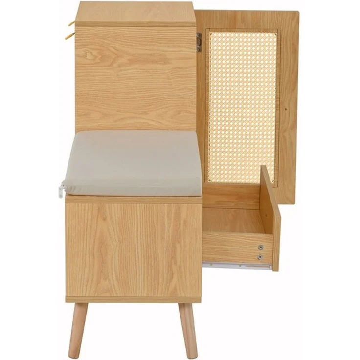STILVORA Schuhschrank Rattan Garderobenbank mit Schuhschrank und Sitzpolster eine Schranktür (Schuhregal mit Schubladen & offenen Fächern, Mehrstufiges, multifunktionales Aufbewahrungssystem) Atmungsaktives und staubdichtes Design – Bild 4