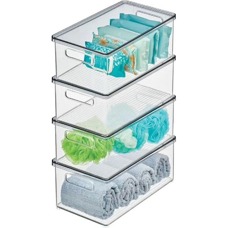 mDesign Aufbewahrung Organizer Kosmetikbox stapelbar Deckel Transparent Grau – Bild 9