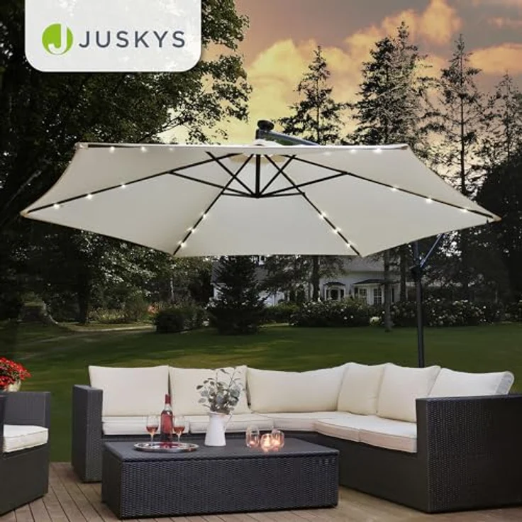 Juskys 'Brazil' Sonnenschirm, Polyester, Grau / Creme, Ø 285 cm, mit Beleuchtung – Bild 8