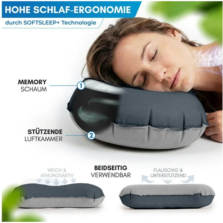 Nordmut Reisekissen aufblasbar & ergonomisch für Camping & Outdoor, kompakt & ultraleicht, Spar-Set, 1-tlg, Nordmut Rago + Kompressionsbeutel, Trekking, Schlafkissen für Nacht, waschbarer Bezug, Kompressionsbeutel – Bild 4