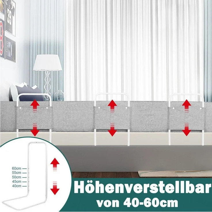 FIVMEN Bettschutzgitter Bettgitter Bettkantenschutz Höhenverstellbar Sicherheitsgeländer, für Kinder Bett, Leinengrau – Bild 2