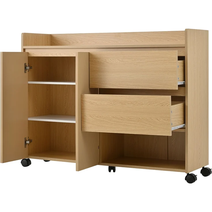Schuhschrank aus MDF mit Rollen & Schubladen, 110x35x86 cm, Natur – Bild 8