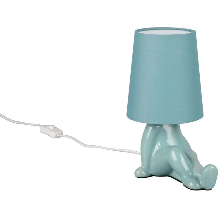 LED Tischlampe Keramik Blau mit Stoffschirm, Höhe 24,5cm – Bild 2
